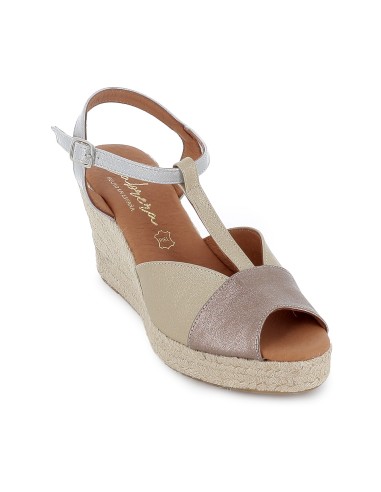 Sandalia plataforma yute napa forrada mujer dorada