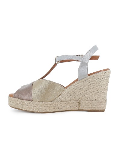 Sandalia plataforma yute napa forrada mujer dorada