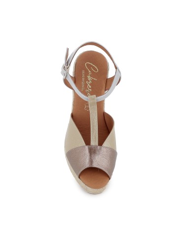 Sandalia plataforma yute napa forrada mujer dorada