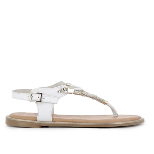 Sandalia esclava con cuentas metalicas hebilla plana mujer blanco