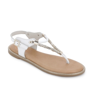 Sandalia esclava con cuentas metalicas hebilla plana mujer blanco 2