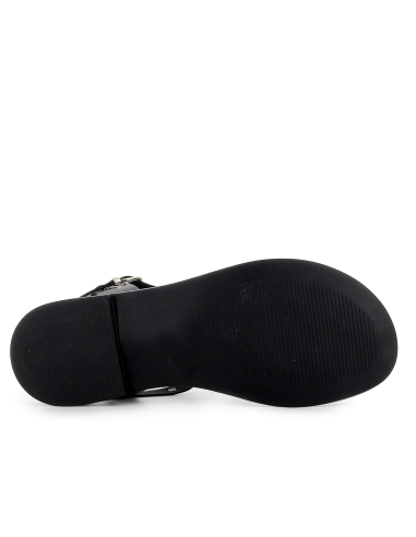 Sandalia romana piel ojales y 2 hebillas tacon bajo mujer negra