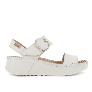 Sandalia piel lisa plataforma y cuña hebilla mujer blanco