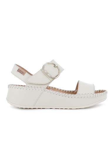 Sandalia piel lisa plataforma y cuña hebilla mujer blanco