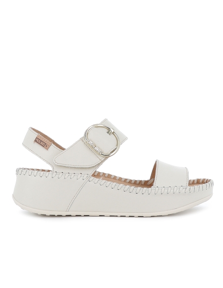 Sandalia piel lisa plataforma y cuña hebilla mujer blanco