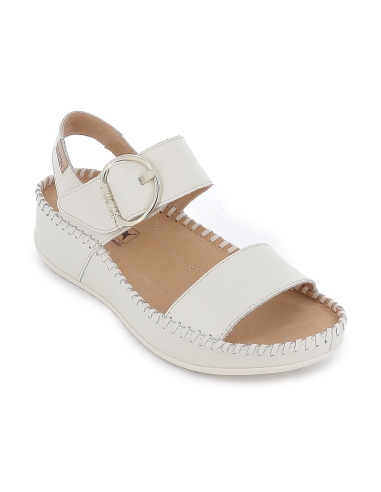 Sandalia piel lisa plataforma y cuña hebilla mujer blanco