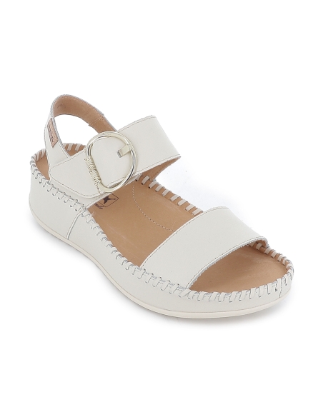 Sandalia piel lisa plataforma y cuña hebilla mujer blanco