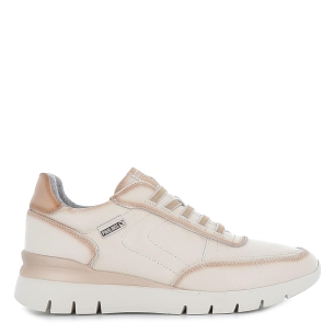 Deportivo mujer comodo piel cordones elásticos beige