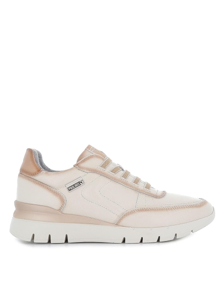 Deportivo mujer comodo piel cordones elásticos beige