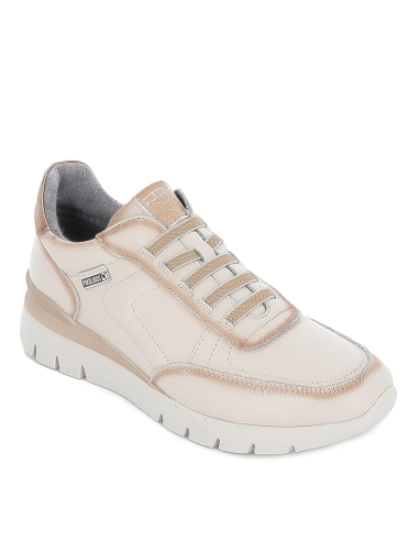 Deportivo mujer comodo piel cordones elásticos beige