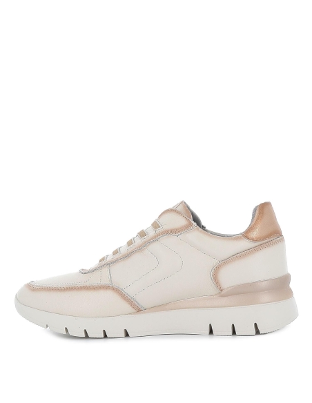 Deportivo mujer comodo piel cordones elásticos beige