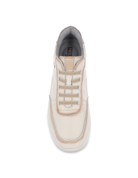 Deportivo mujer comodo piel cordones elásticos beige