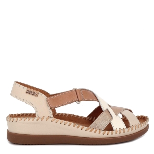 Sandalia de piel cuña baja confortable para mujer marfil