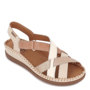 Sandalia de piel cuña baja confortable para mujer marfil 2