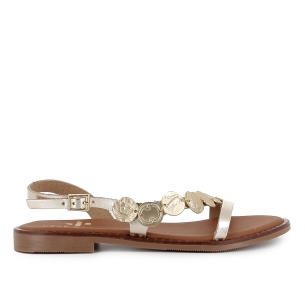 Sandalia piel tira chapas suela acolchada plana mujer dorado