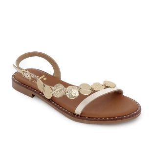 Sandalia piel tira chapas suela acolchada plana mujer dorado 2