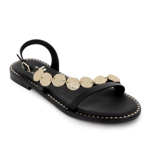 Sandalia piel tira chapas suela acolchada plana mujer negro 2