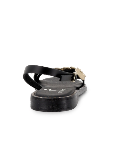 Sandalia piel tira chapas suela acolchada plana mujer negro