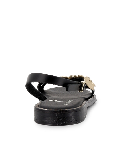 Sandalia piel tira chapas suela acolchada plana mujer negro