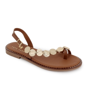 Sandalia esclava piel chapas plana suela acolchada mujer marron 2