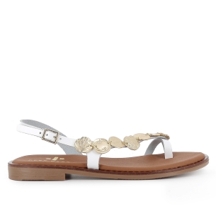 Sandalia esclava piel chapas plana suela acolchada mujer blanco