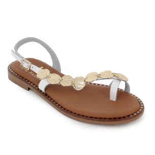 Sandalia esclava piel chapas plana suela acolchada mujer blanco 2