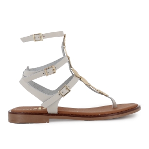 Sandalia romana tipo esclava piel con hebillas plano mujer hielo