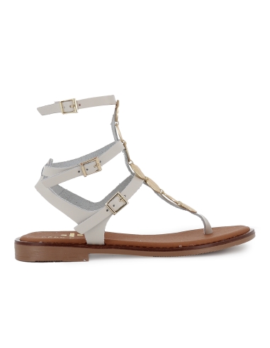 Sandalia romana tipo esclava piel con hebillas plano mujer hielo