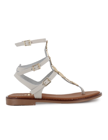 Sandalia romana tipo esclava piel con hebillas plano mujer hielo