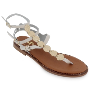 Sandalia romana tipo esclava piel con hebillas plano mujer hielo 2