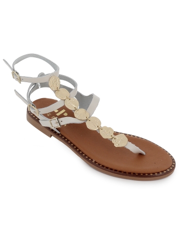 Sandalia romana tipo esclava piel con hebillas plano mujer hielo