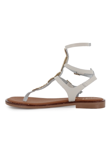 Sandalia romana tipo esclava piel con hebillas plano mujer hielo