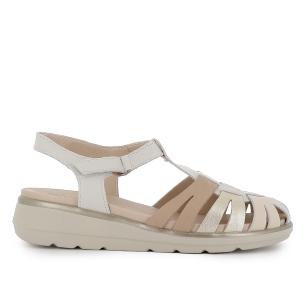 Sandalia cangrejera piel y velcro cuña baja mujer blanca