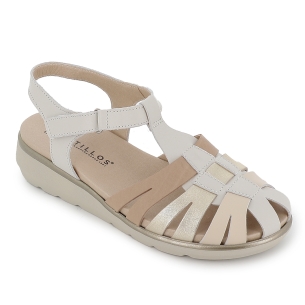 Sandalia cangrejera piel y velcro cuña baja mujer blanca 2