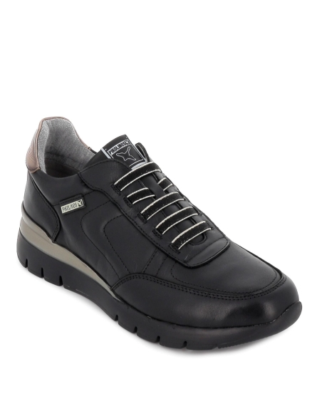 Deportivo mujer comodo piel cordones negro