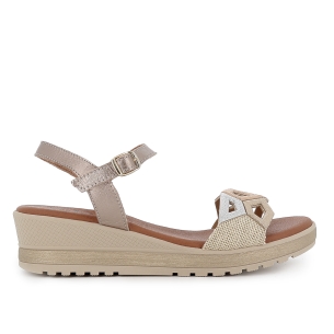 Sandalia piel diseño asimetrico con cuña media mujer dorado