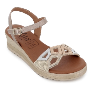 Sandalia piel diseño asimetrico con cuña media mujer dorado 2