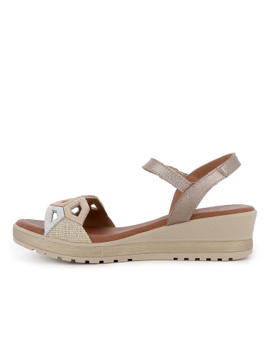 Sandalia piel diseño asimetrico con cuña media mujer dorado