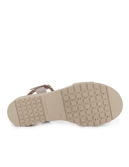 Sandalia piel diseño asimetrico con cuña media mujer dorado