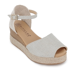 Sandalia piel correa y hebilla cuña plataforma mujer plateada 2