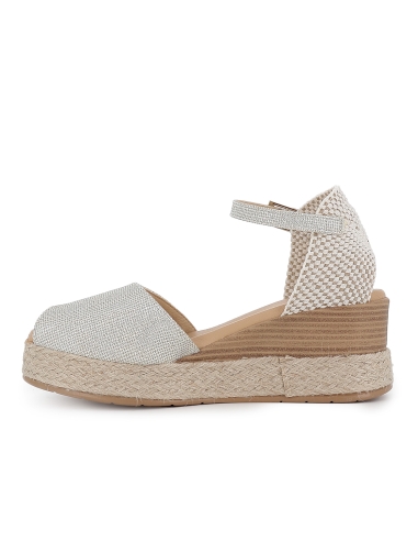 Sandalia piel correa y hebilla cuña plataforma mujer plateada