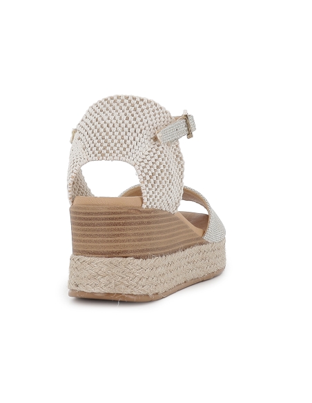 Sandalia piel correa y hebilla cuña plataforma mujer plateada