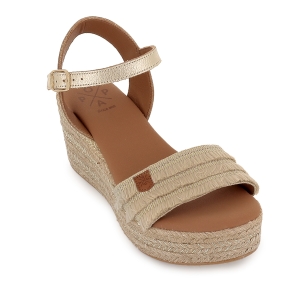 Alpargata yute piel con flecos cuña combi y hebilla mujer beige 2