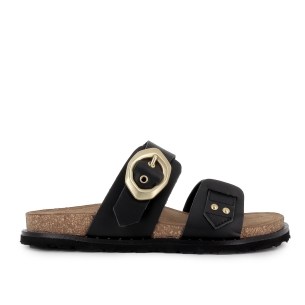 Sandalia zueco piel con hebilla y suela ergonomica mujer negro