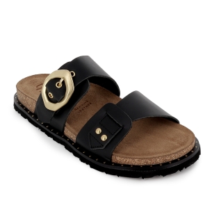 Sandalia zueco piel con hebilla y suela ergonomica mujer negro 2