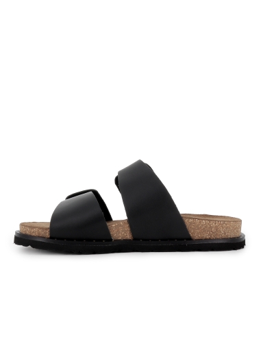 Sandalia zueco piel con hebilla y suela ergonomica mujer negro