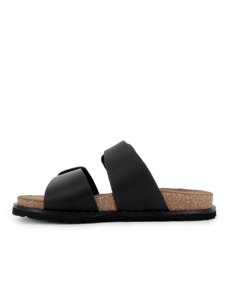Sandalia zueco piel con hebilla y suela ergonomica mujer negro