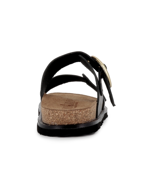Sandalia zueco piel con hebilla y suela ergonomica mujer negro