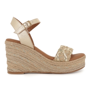 Alpargata yute con bandeleta piel lisa cuña mujer dorada