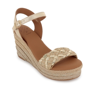 Alpargata yute con bandeleta piel lisa cuña mujer dorada 2